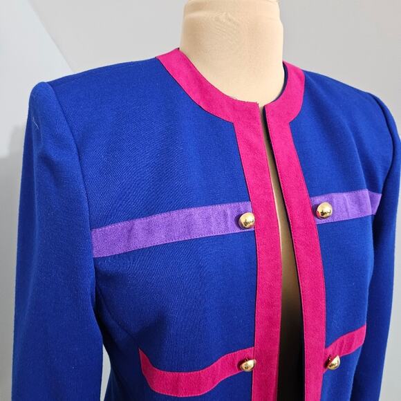 Vintage Mountain Home Chicago Wool Suede Blend Blue Pink Military Blazer 8 - Picture 6 of 12